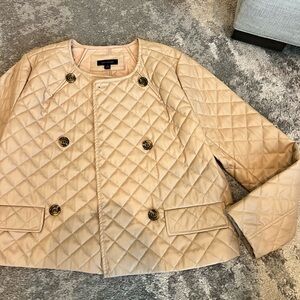 Ann Taylor Quilted Tan Double Breasted Leather Jacket